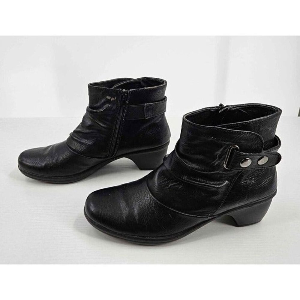 Easy Street Wynne Comfort Wave Bootie Inside Zip Rushed Vamp Studded Strap Sz 10